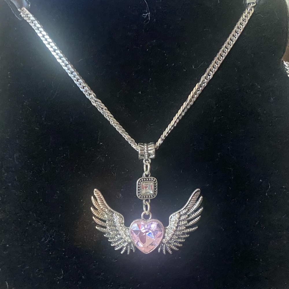 Silver Winged Heart Pendant Necklace